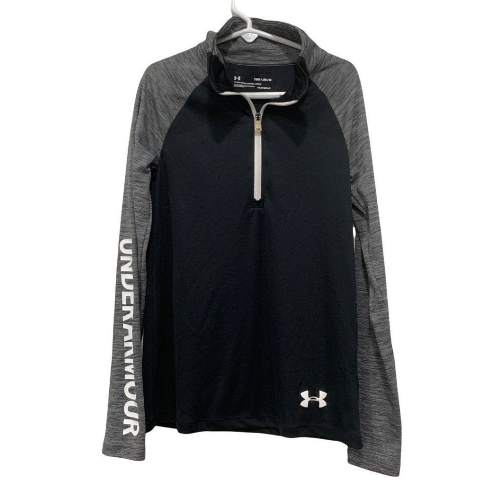 Under Armour Youth Size M Black Quarter Zip‎ Active Top Fitted Heatgear
